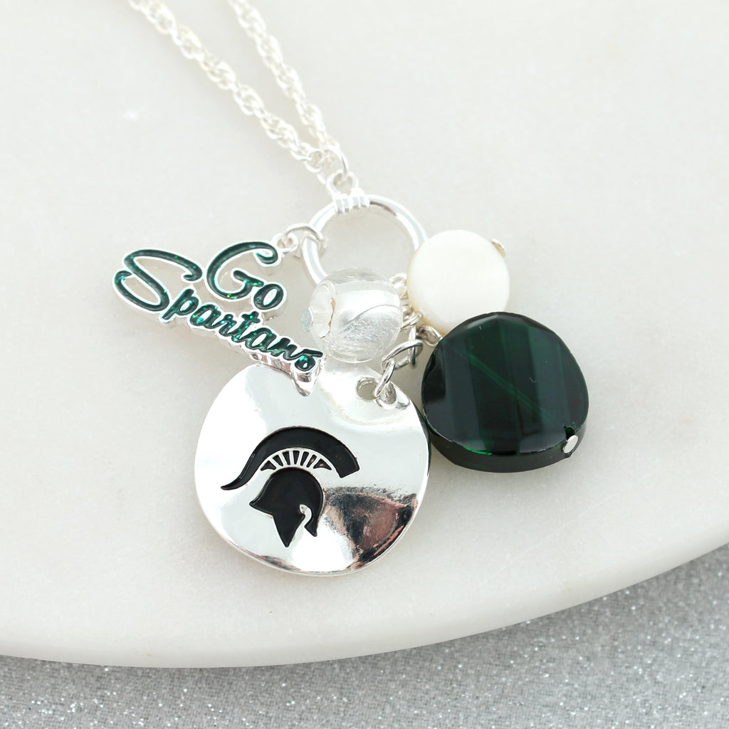 Michigan State Logo Disc & Slogan Cluster Convertible Necklace