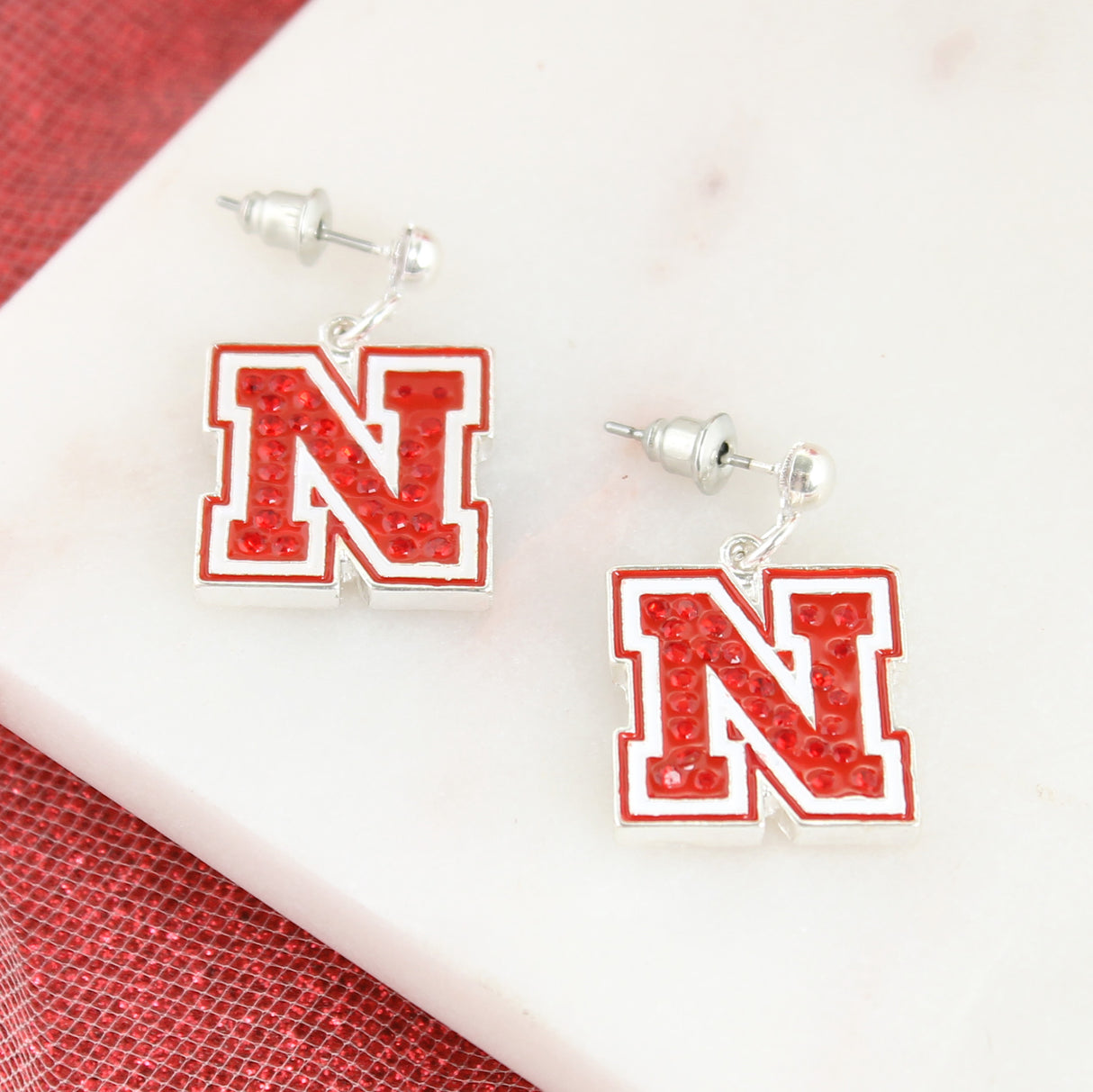 Nebraska Crystal Logo Earrings