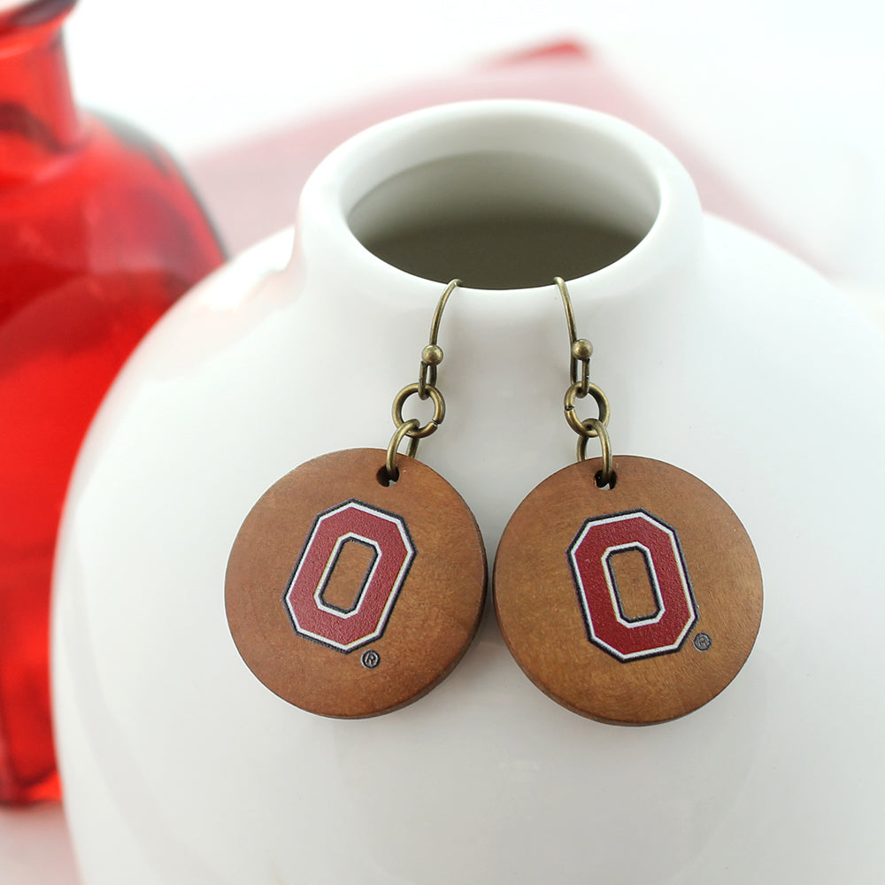 Ohio State Logo Wood Disc Earrings