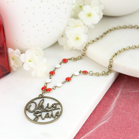 34” Ohio State Vintage Style Cutout Slogan Necklace