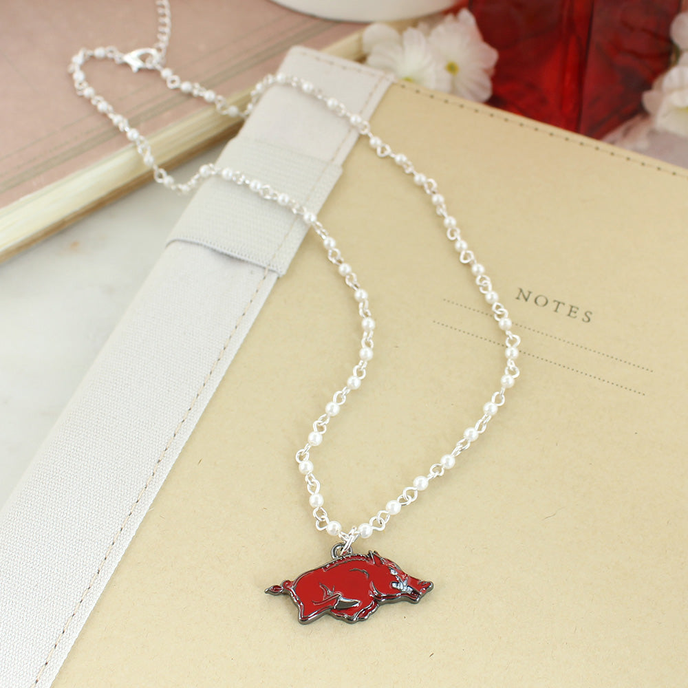 Arkansas Enamel Logo & Pearl Necklace