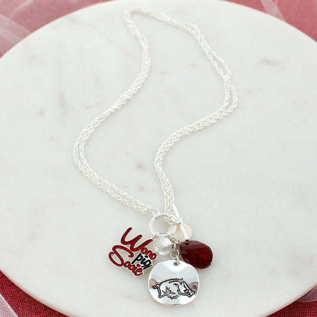 Arkansas Logo Disc & Slogan Cluster Convertible Necklace