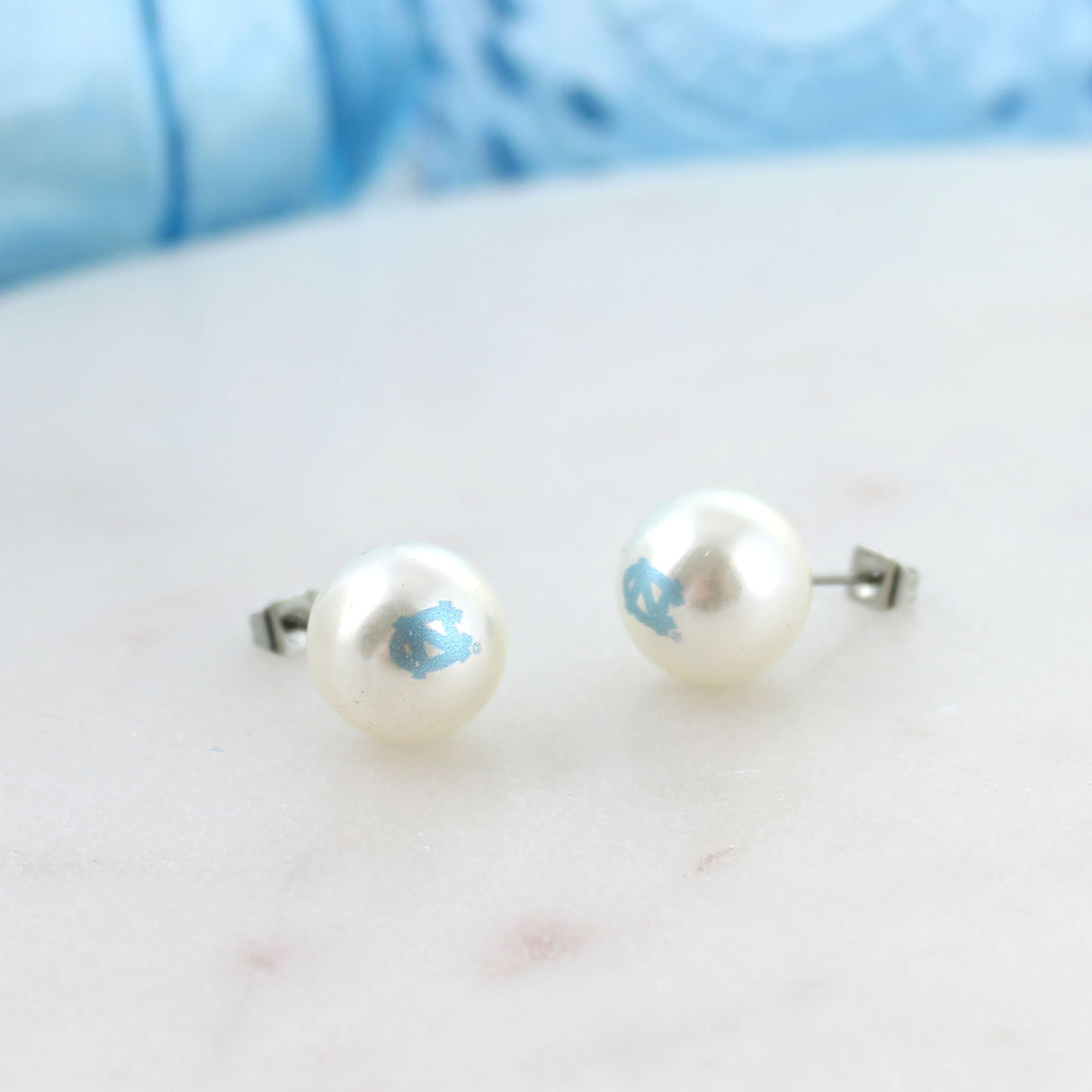 North Carolina Logo Pearl Stud Earrings