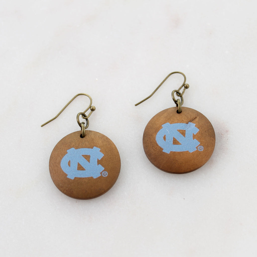 North Carolina Logo Wood Disc Earrings