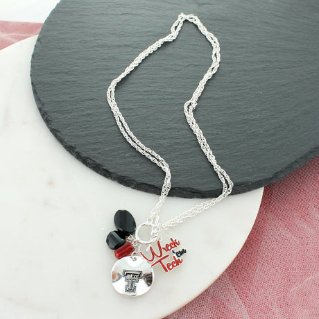 Texas Tech Logo Disc & Slogan Cluster Convertible Necklace