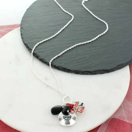 Texas Tech Logo Disc & Slogan Cluster Convertible Necklace