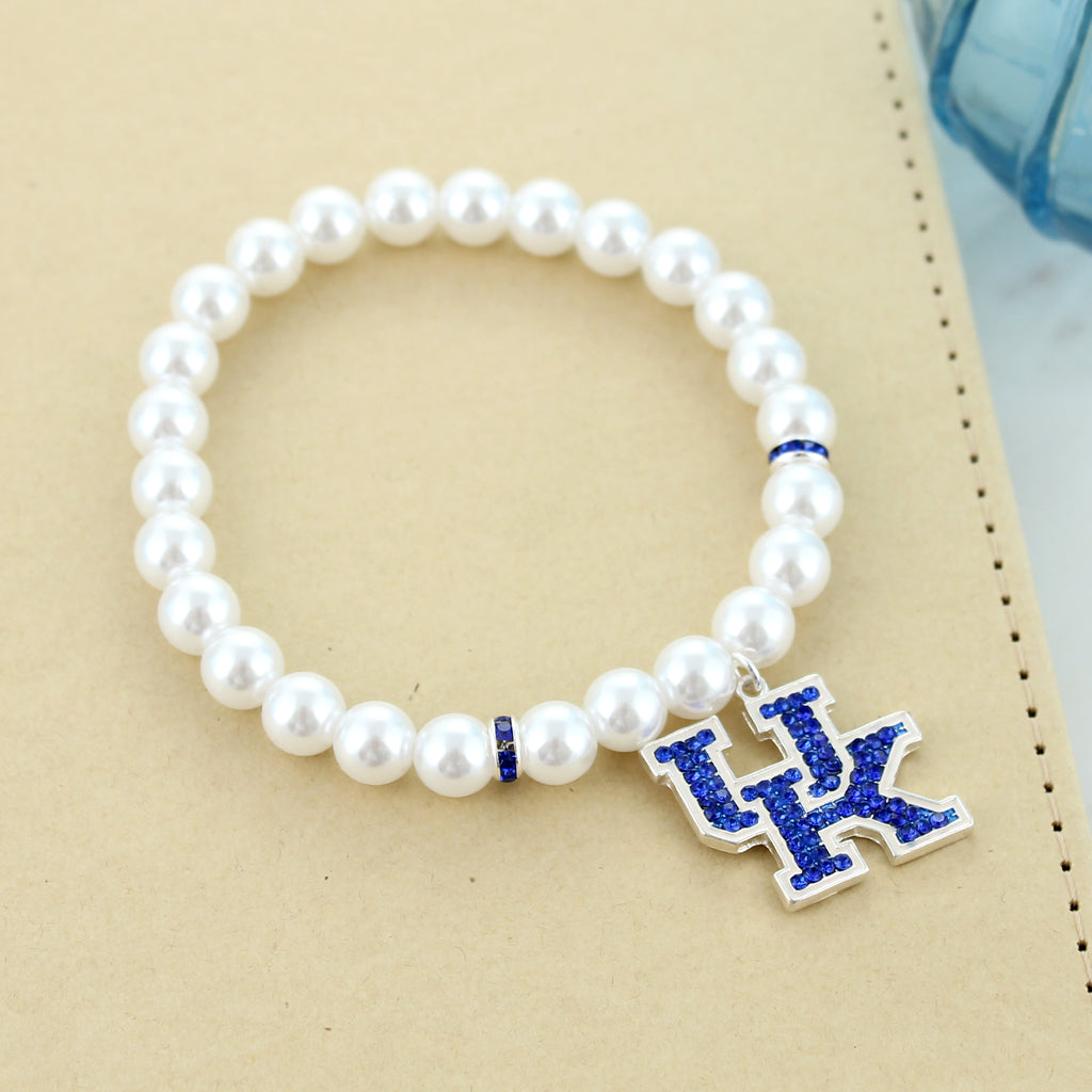 Kentucky Pearl & Crystal Logo Stretch Bracelet