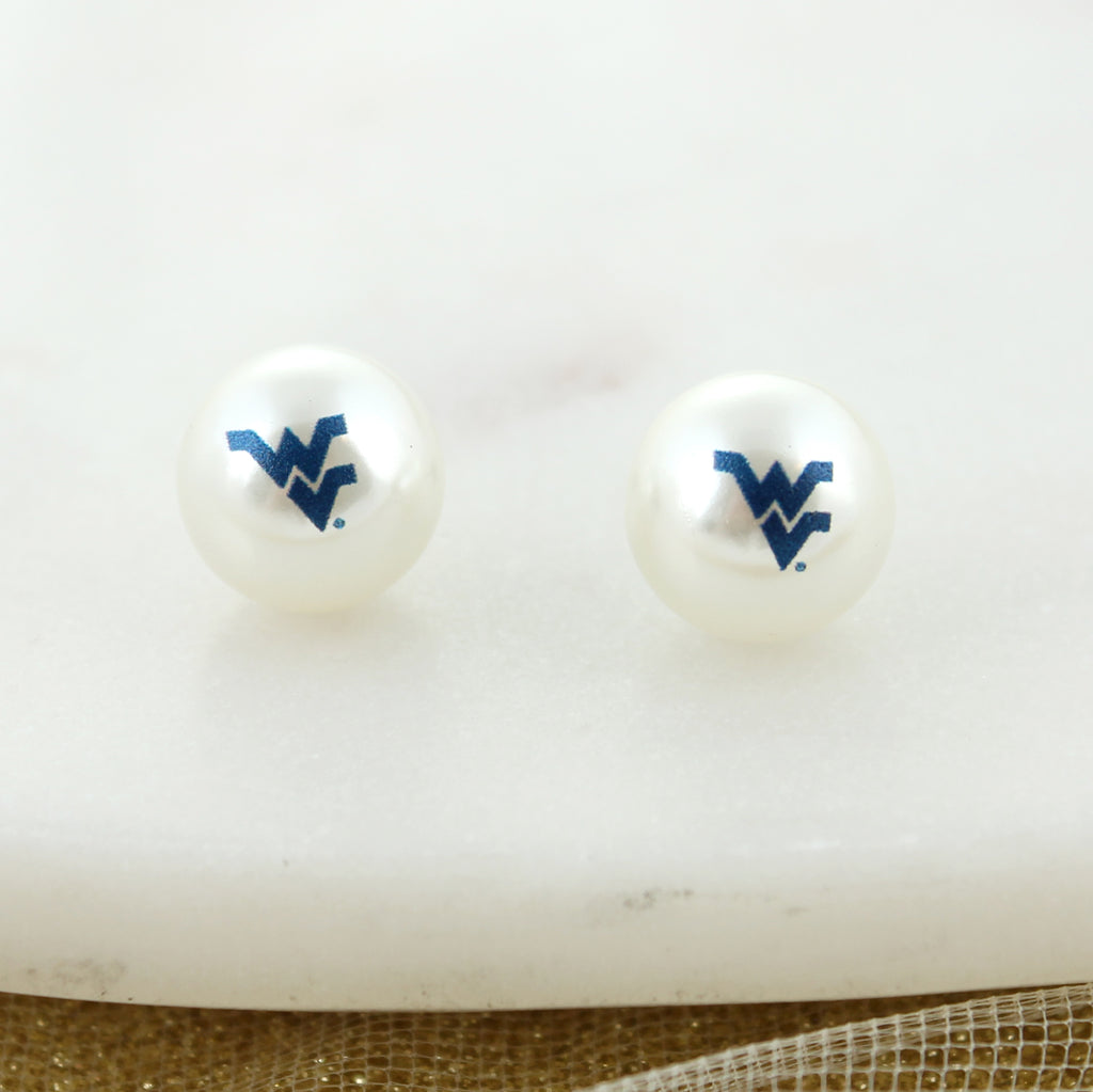 West Virginia Logo Pearl Stud Earrings