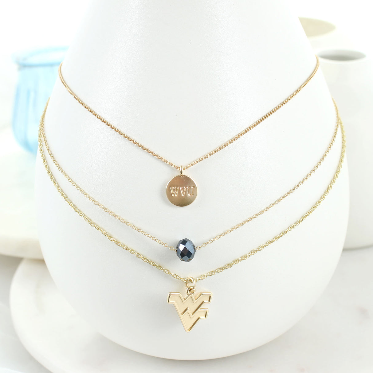 16” - 20” West Virginia Matte Gold Logo Trio Necklace Set