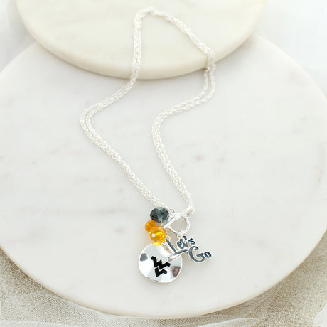 18 - 36” West Virginia Logo Disc & Slogan Cluster Convertible Necklace