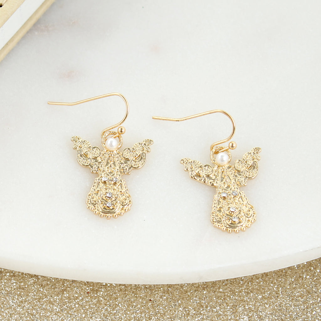 Gold Filigree Christmas Angel Earrings