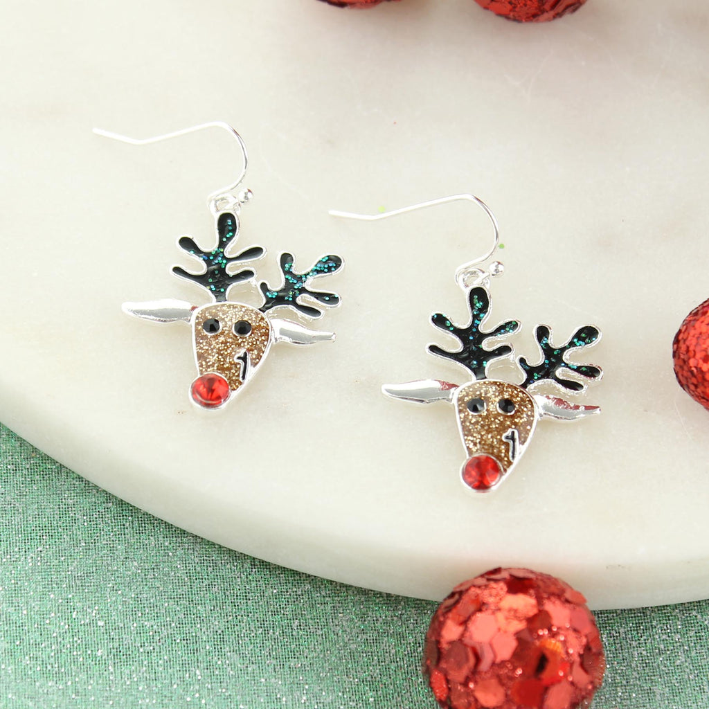 Glitter Reindeer Christmas Earrings