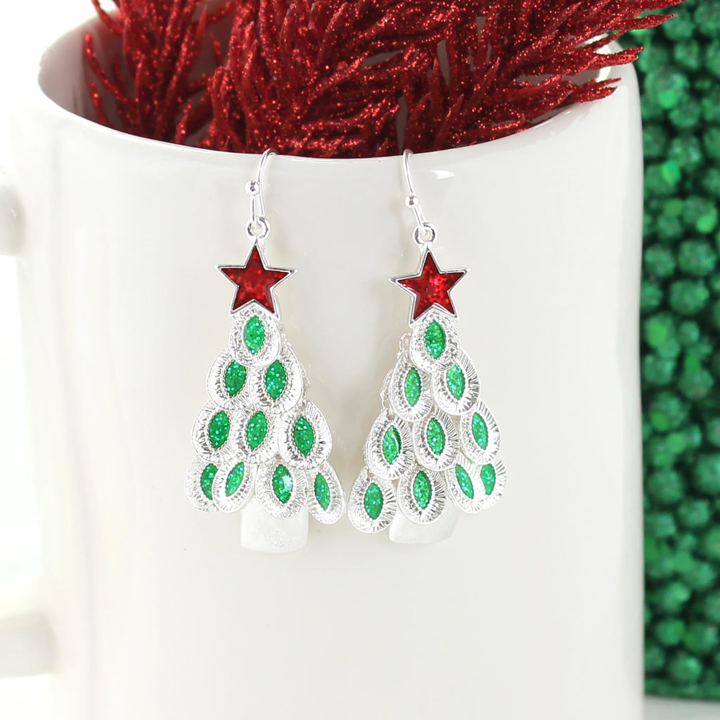 Dangle Leaf Christmas Tree Earrings