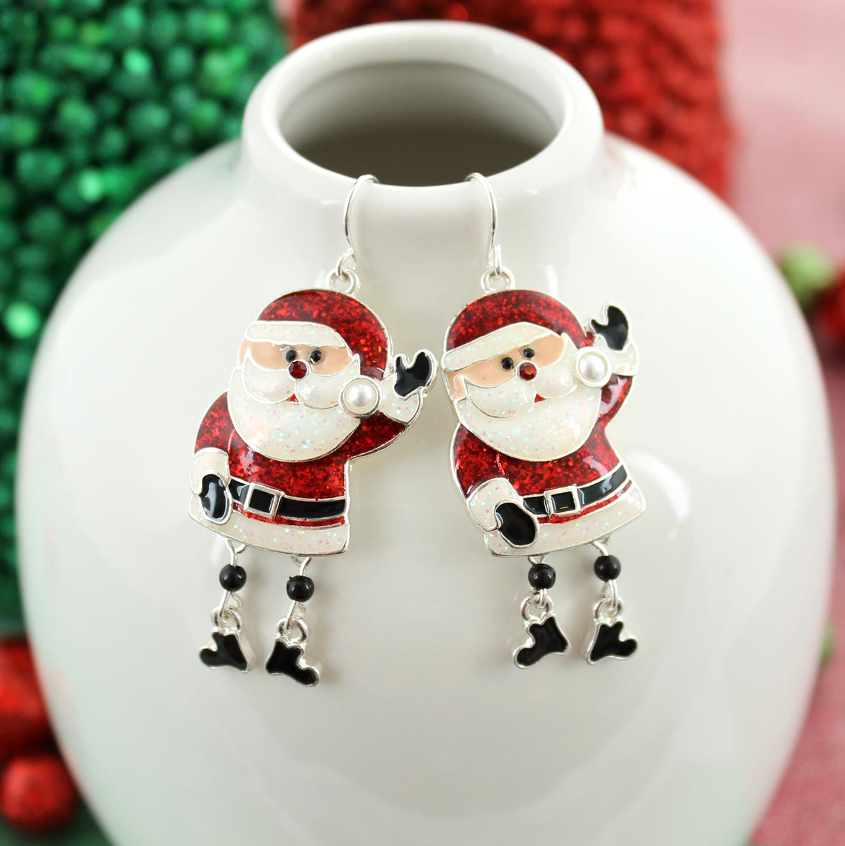 Dangle Leg Santa Christmas Earrings