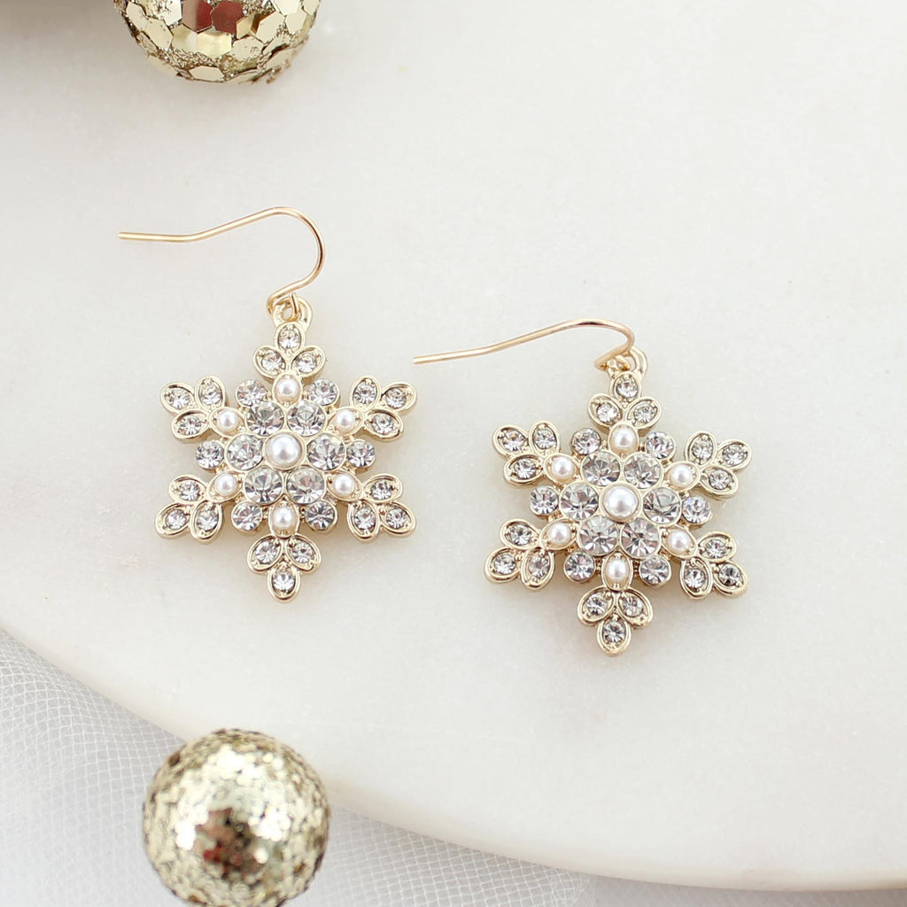 Coming Soon! Gold Pearl & Crystal Snowflake Earrings