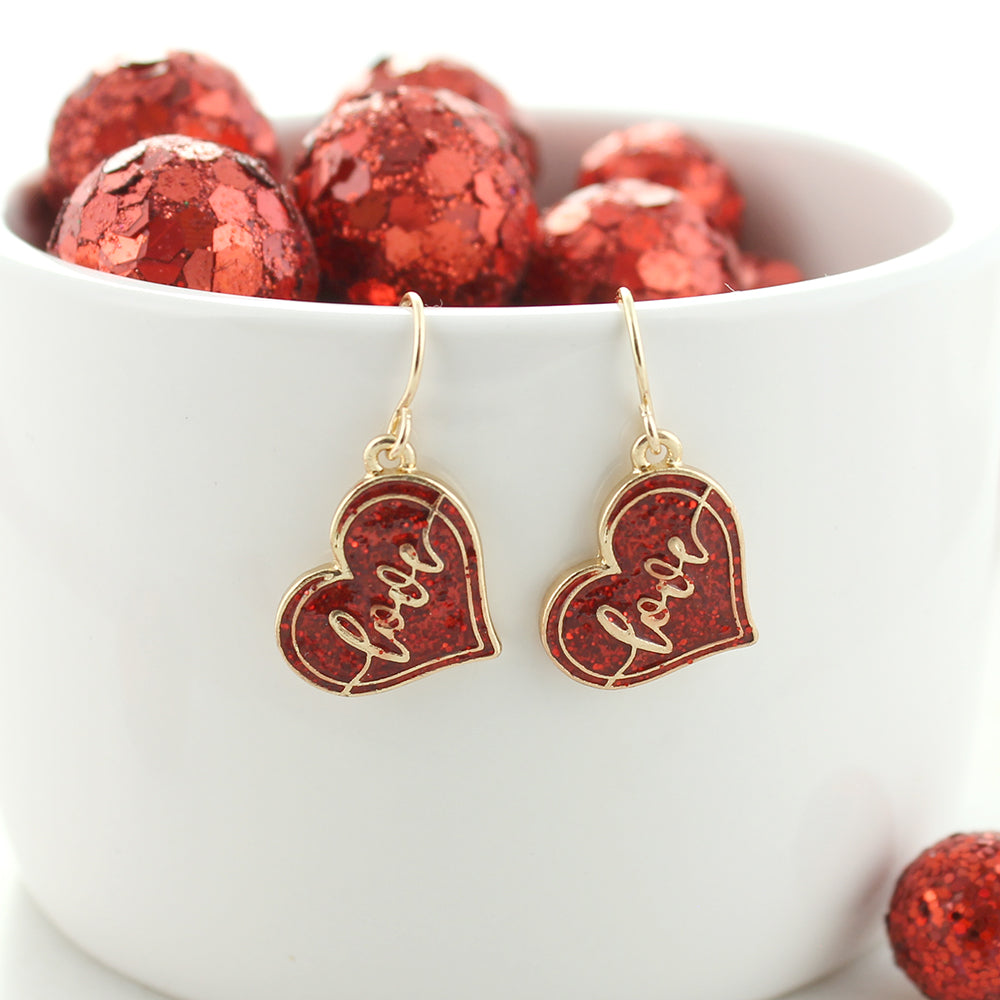 Gold & Red Love Heart Earrings
