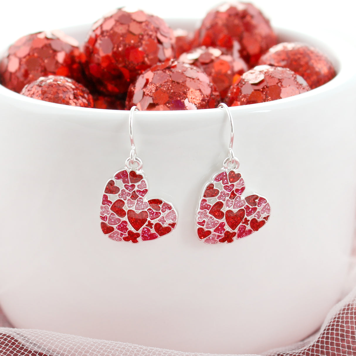 Glitter Enamel Multi-Hearts Earrings