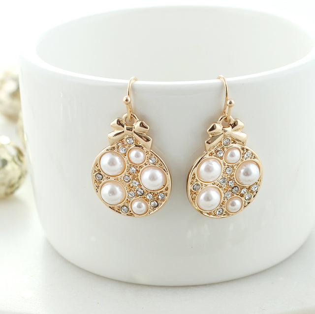 Gold Pearl & Crystal Ornament Earrings