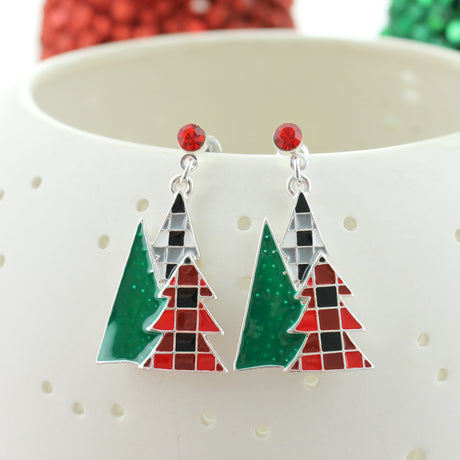 Rustic Plaid Tree Trio Earrings