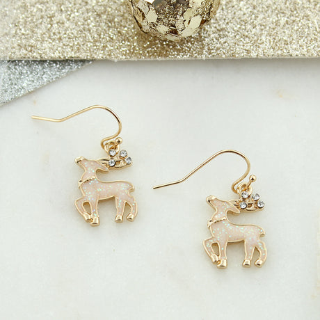 Gold Glitter Reindeer Earrings