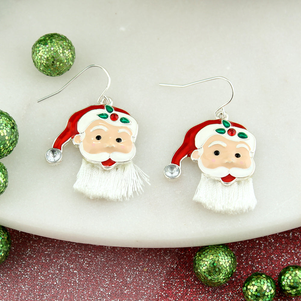 Fringe Beard Santa Face Earrings