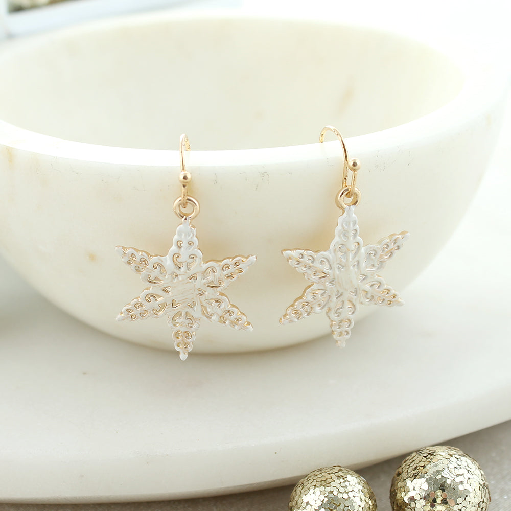 Gold Rustic Snowflake Earrings