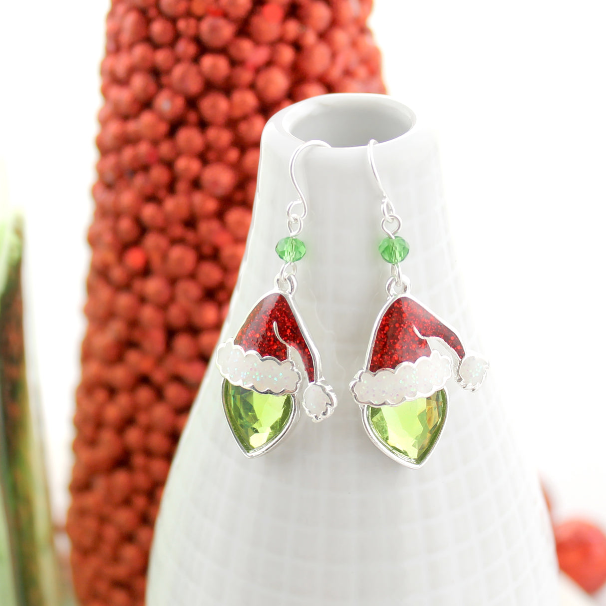 Crystal Mean Green Santa Earrings