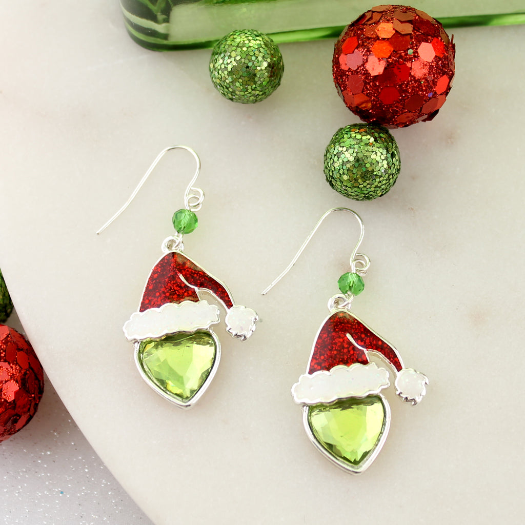 Crystal Mean Green Santa Earrings