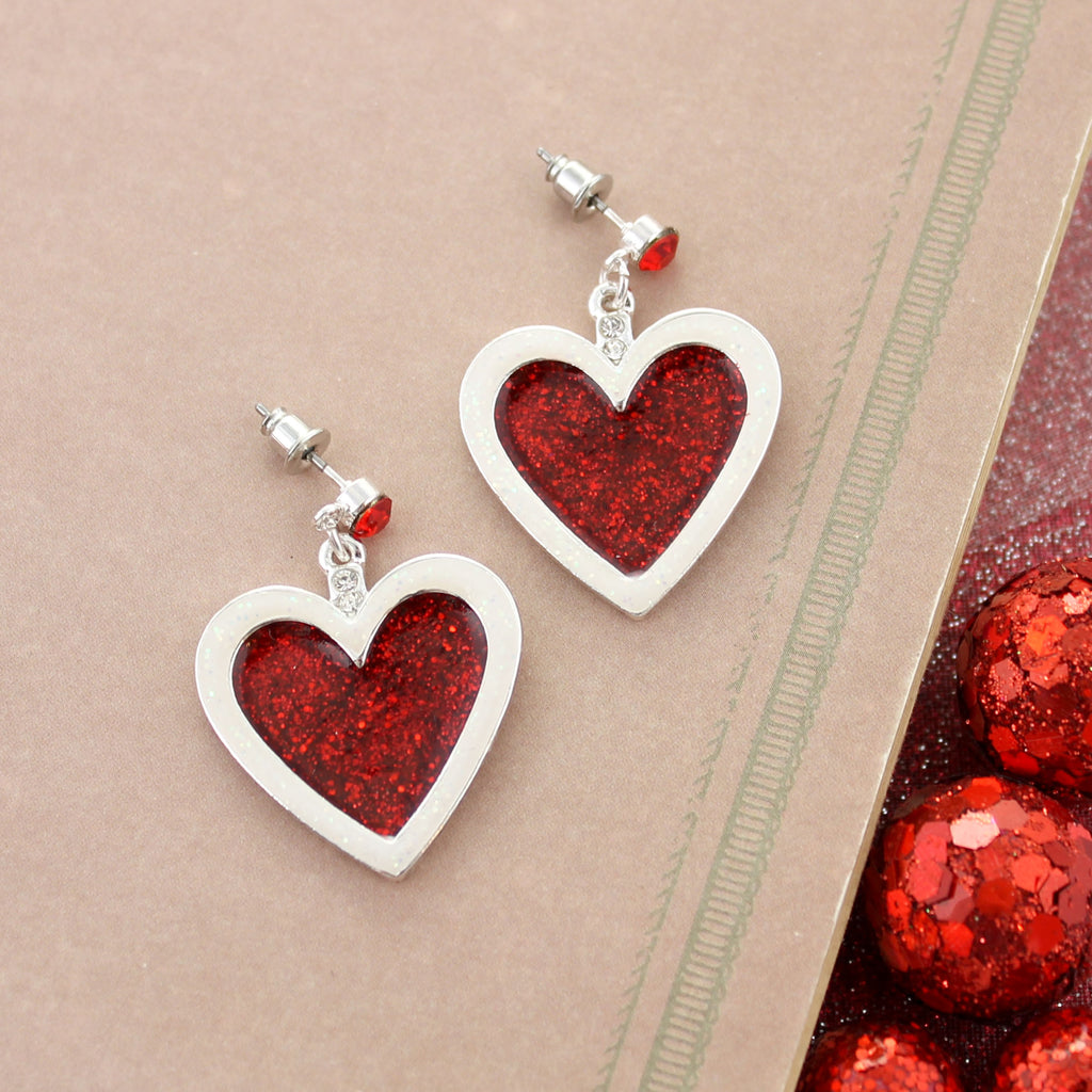 Glitter Enamel Heart Earrings