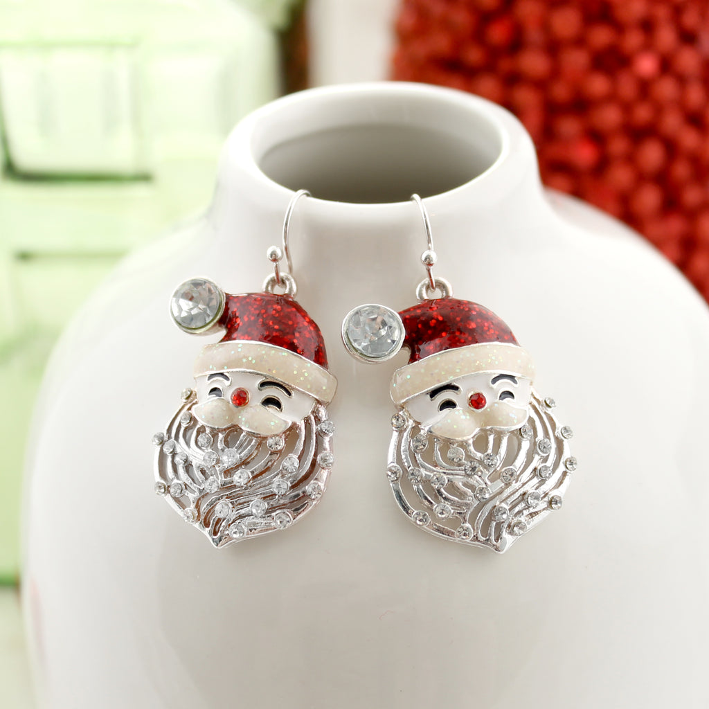 Crystal Beard Santa Face Earrings