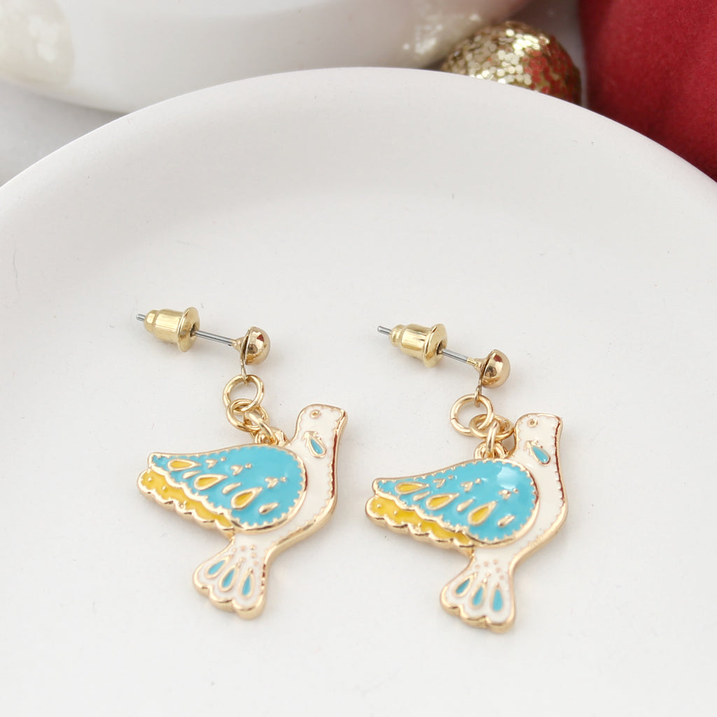 12 Days of Christmas Gold & Enamel Earrings - Turtle Doves