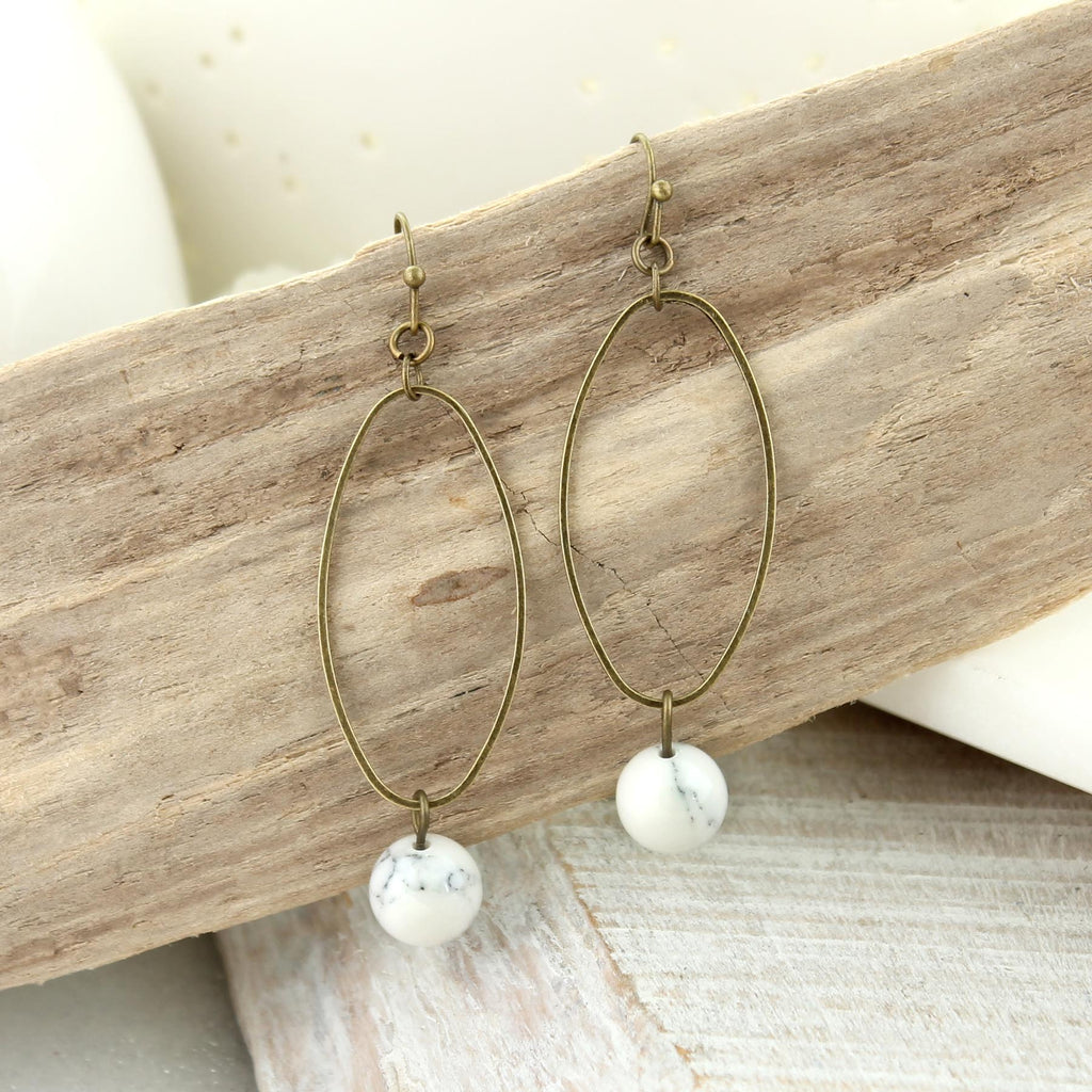 Oval & Marble Stone Bead Earrings