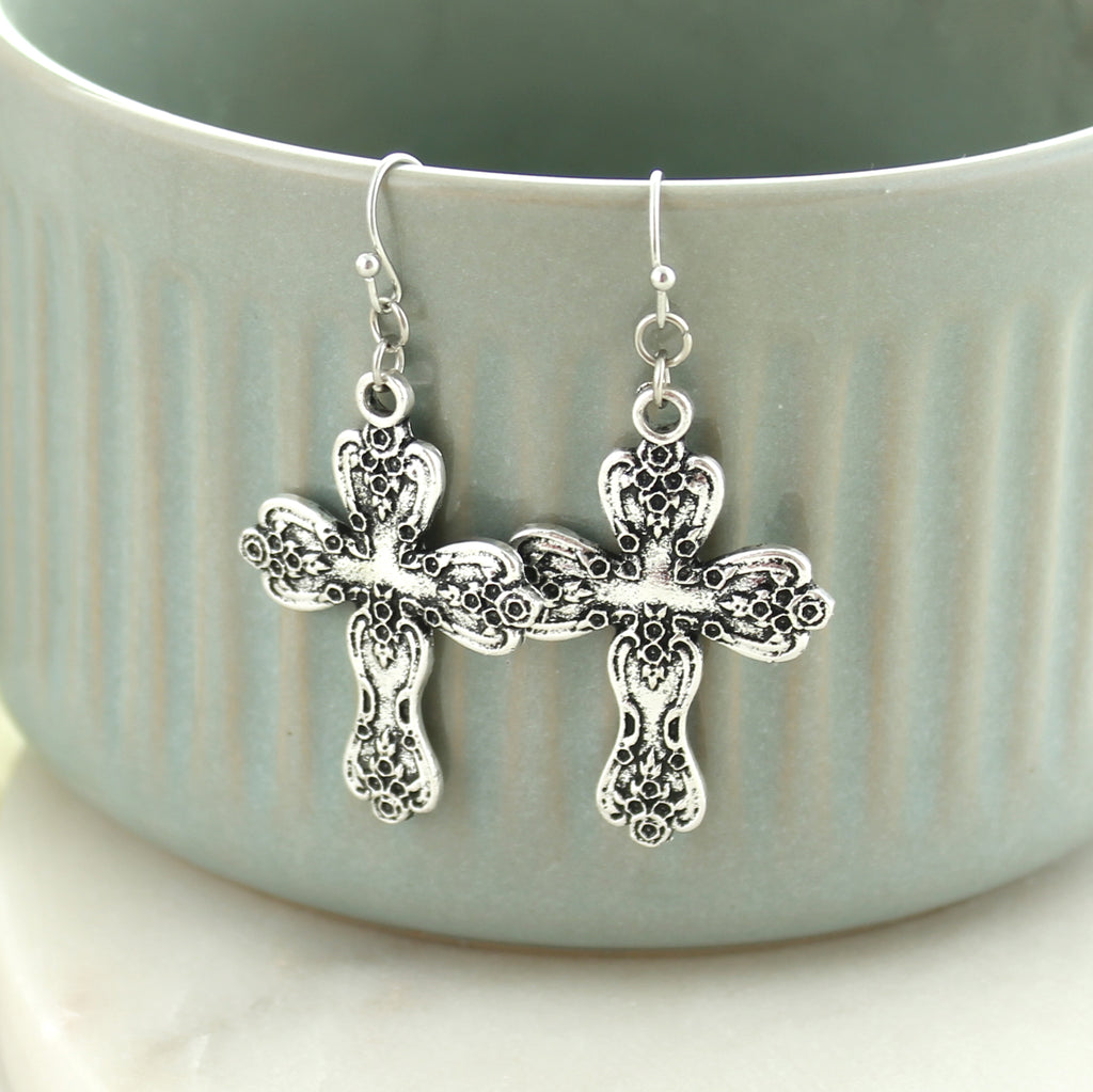 Antique Silver Cross Earrings