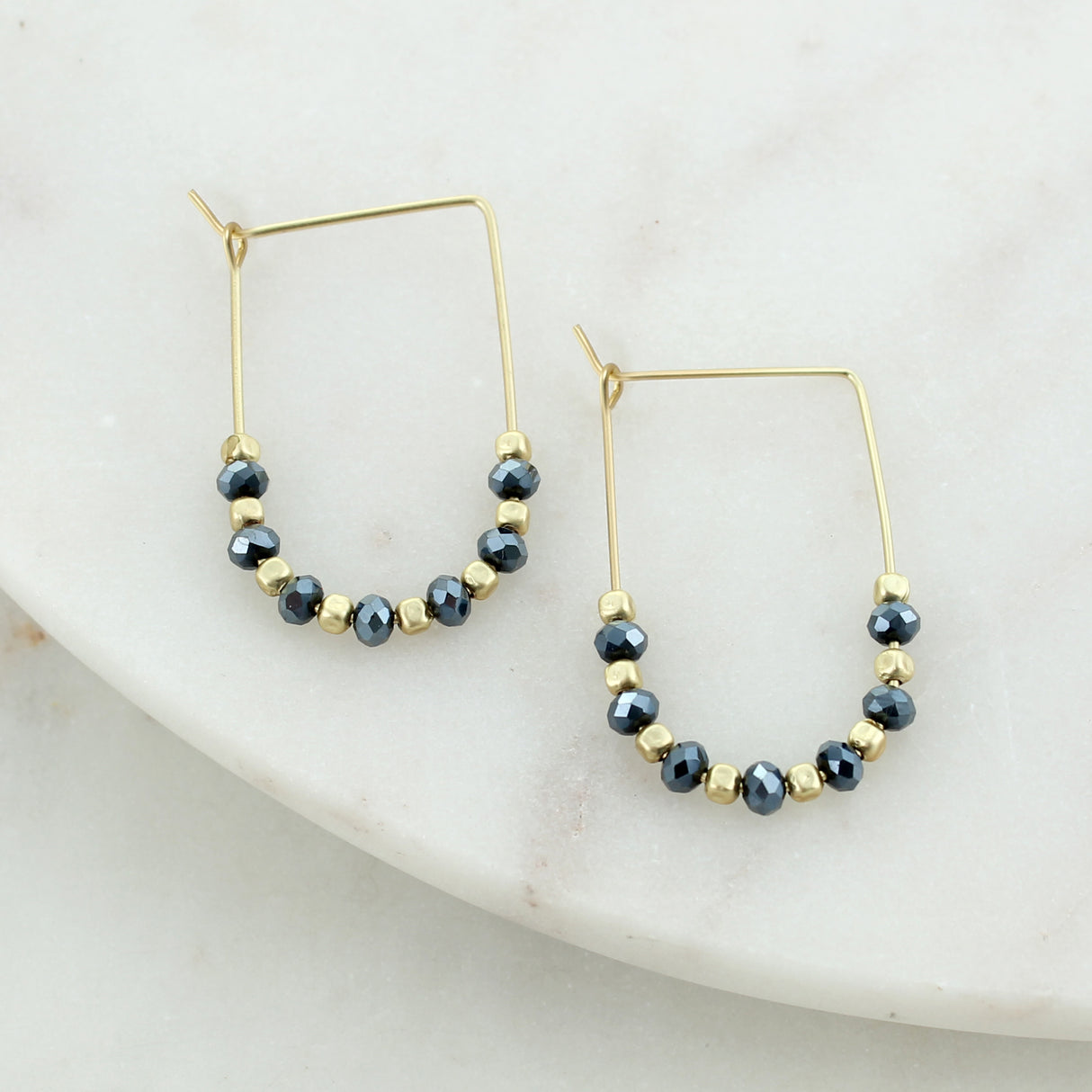 Navy & Gold Gameday Beaded Hoop Earrings