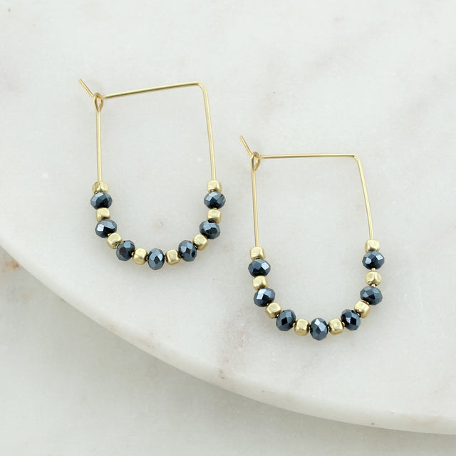 Navy & Gold Gameday Beaded Hoop Earrings