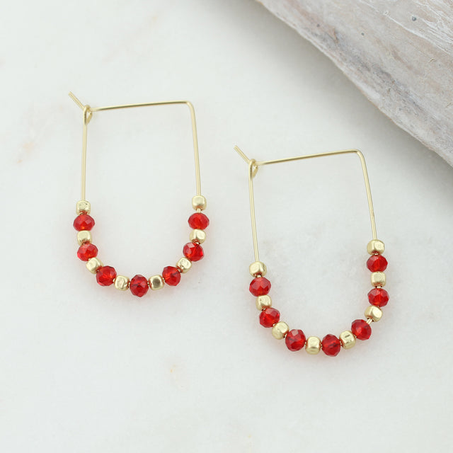 Red & Gold Gameday Beaded Hoop Earrings