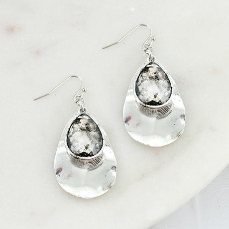 Silver Teardrop & Crystal Earrings