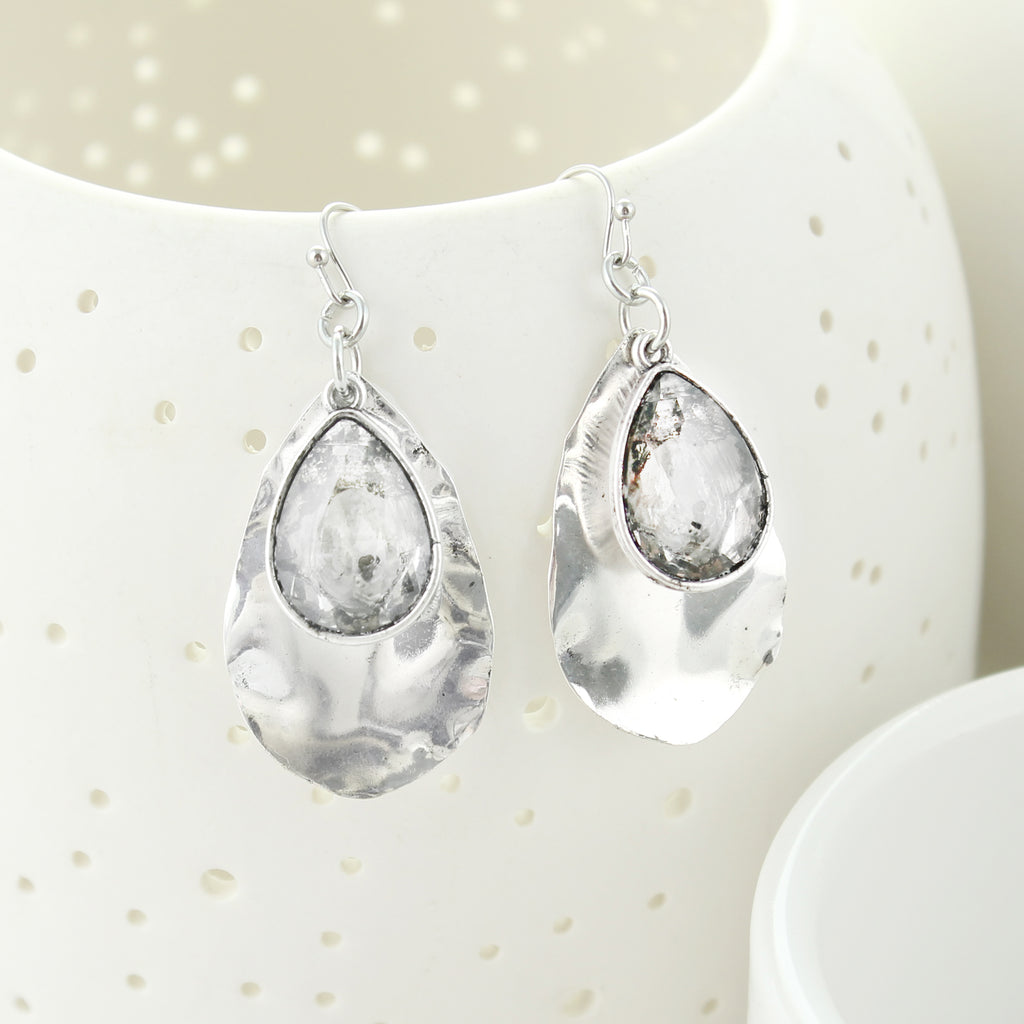 Silver Teardrop & Crystal Earrings