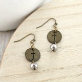 Gray Crystal & Cross Earrings