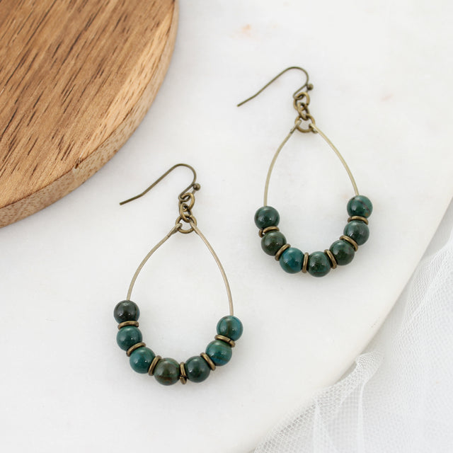 Green Stone Teardrop Earrings