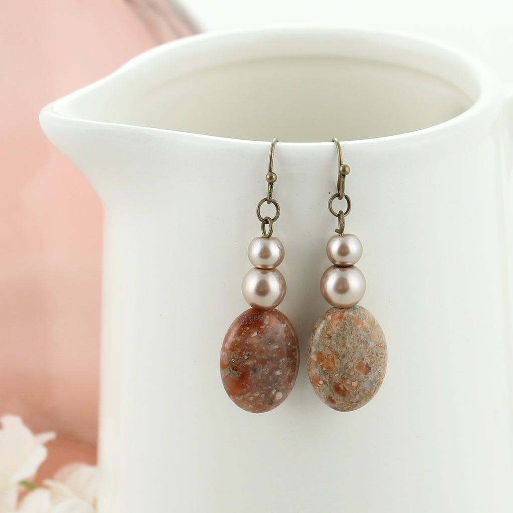 Blush Stone & Pearl Earrings