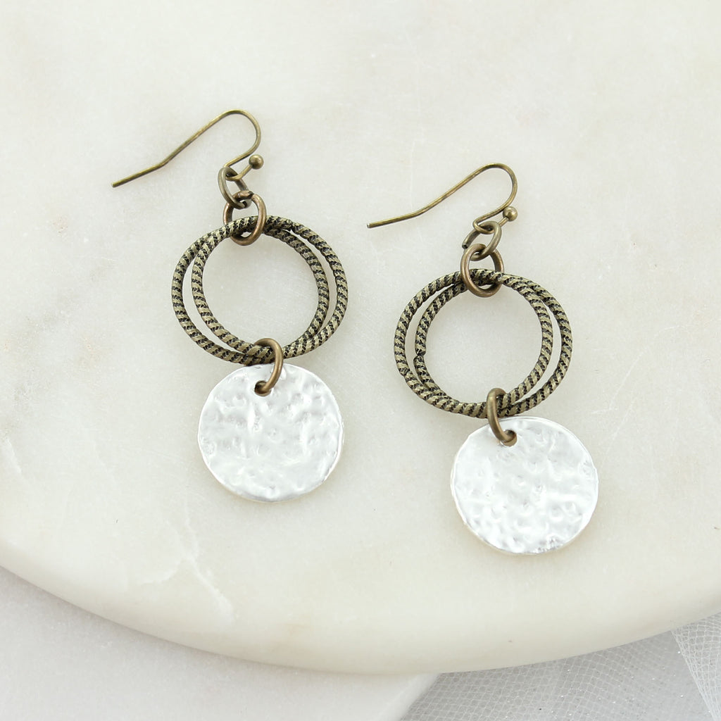Silver Disc & Vintage Loop Earrings