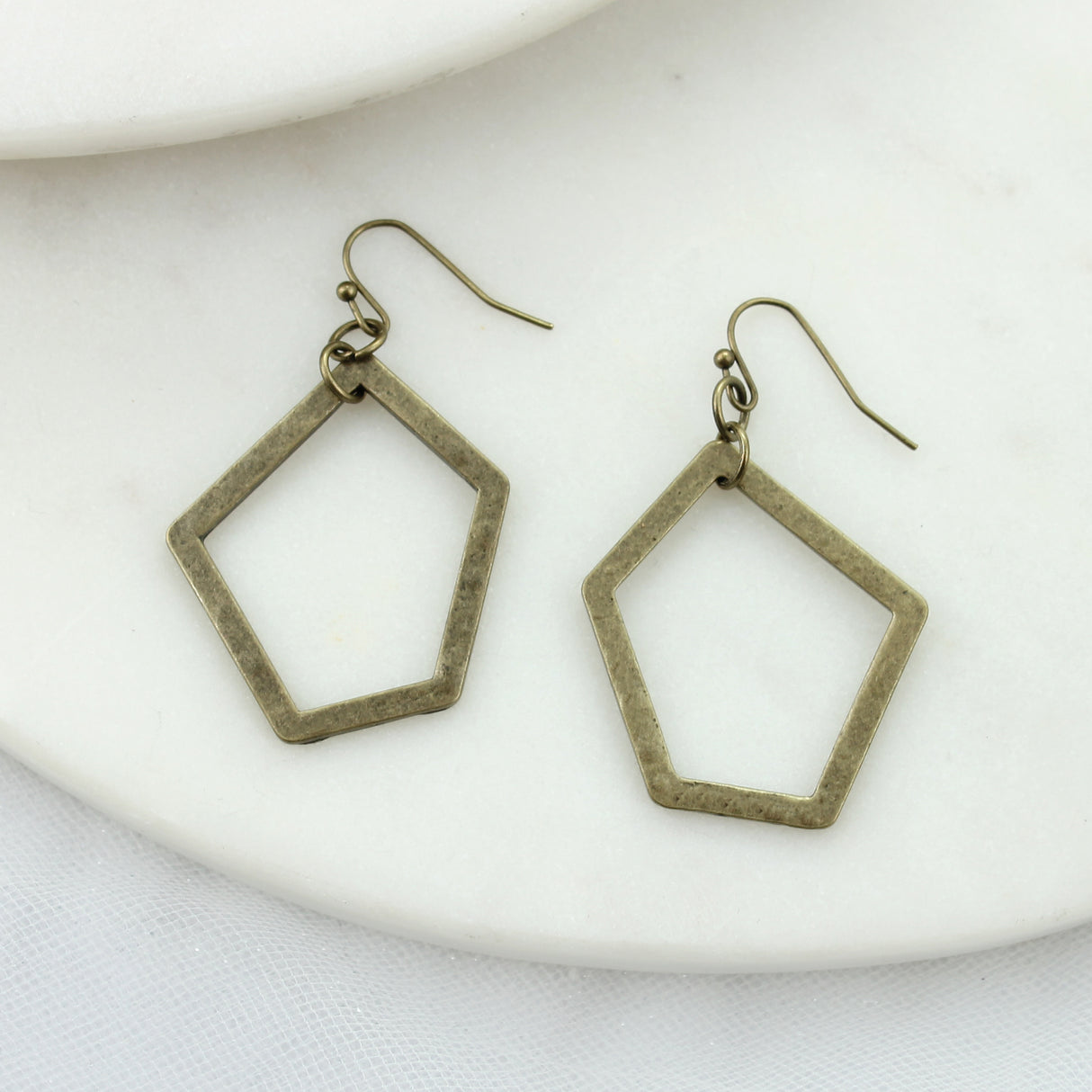 Vintage Finish Pentagon Earrings