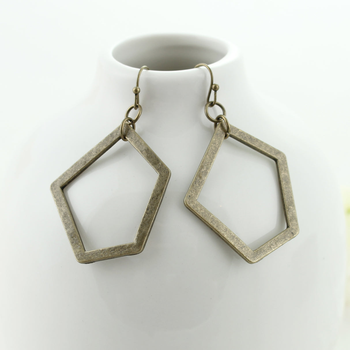 Vintage Finish Pentagon Earrings