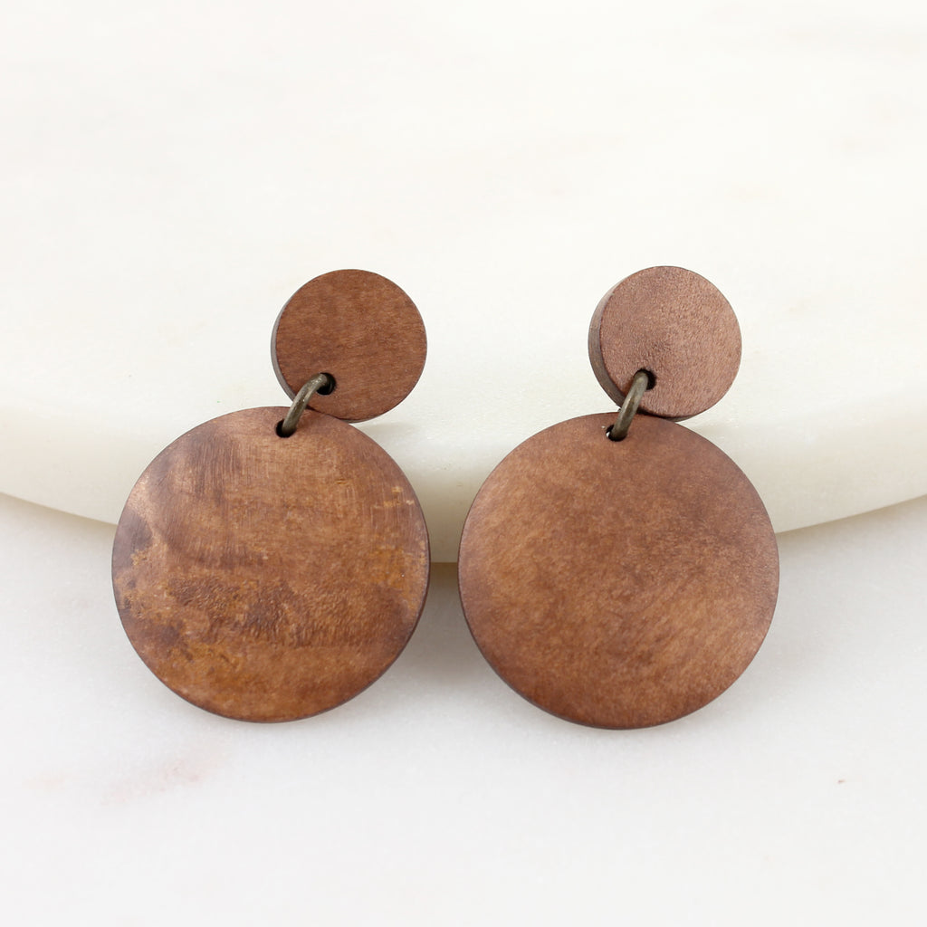 Wood Circle Post Earrings