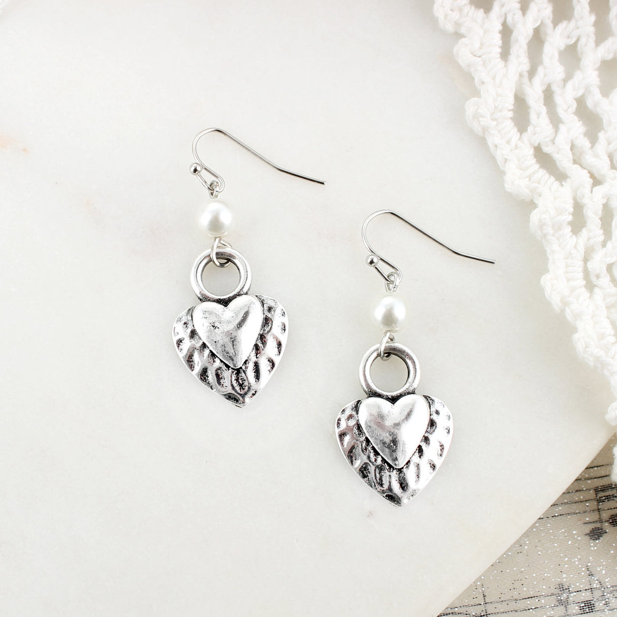 Silver Heart & Pearl Earrings