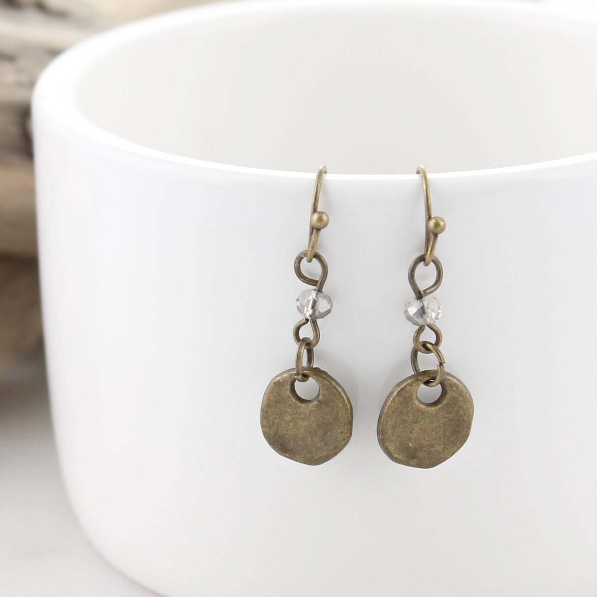 Gray Crystal & Vintage Disc Earrings