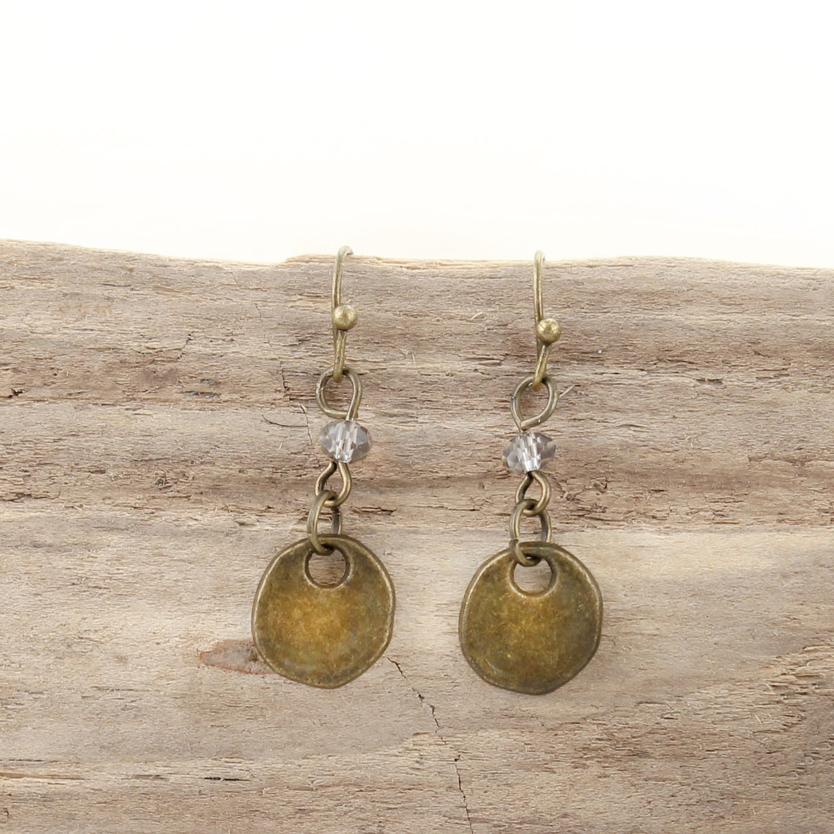 Gray Crystal & Vintage Disc Earrings