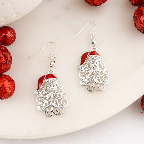 Curly Beard Santa Christmas Earrings