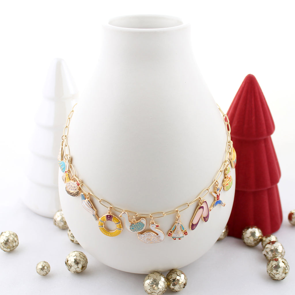 12 Days of Christmas Gold & Enamel Charm Necklace
